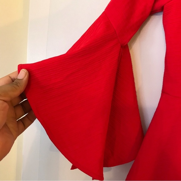 J.O.A. Red Bell Sleeve Off the Shoulder Dress Women's Size XS - Picture 8 of 14